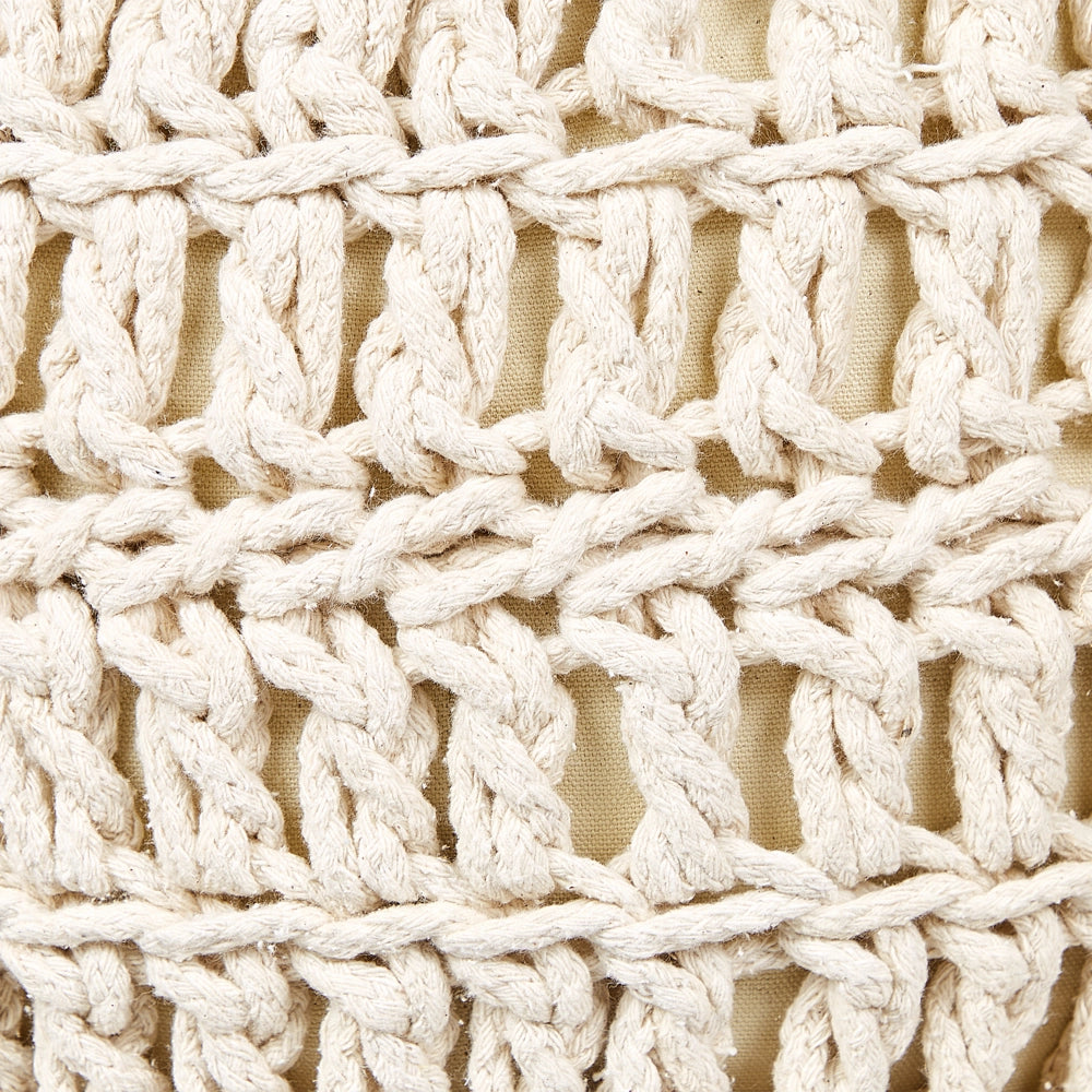 Pouf Ottomano Beige Cotone 40 x 40 cm EPS Perline Riempimento Rotondo Stile Boho Soggiorno