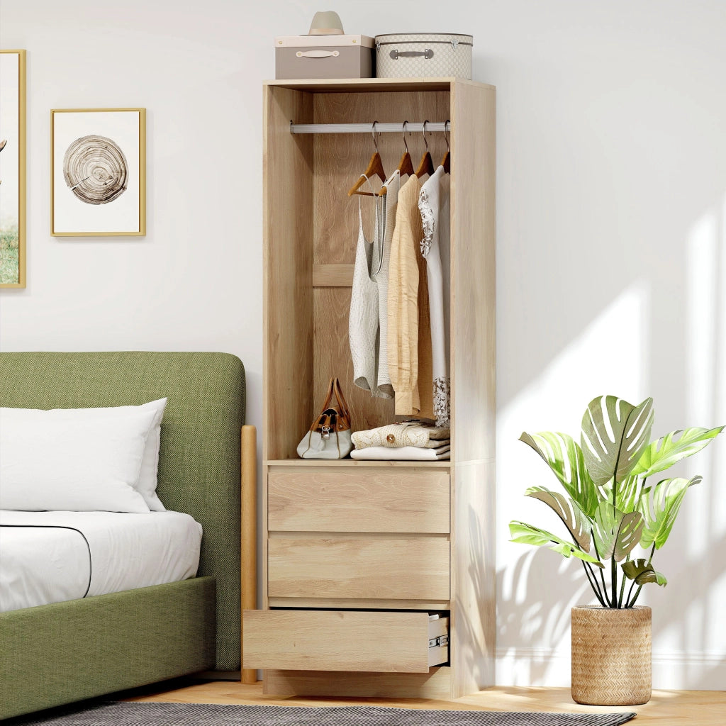 Armadio Guardaroba con Appendiabiti ¨C Xylo ¨C Legno Teak 3 Cassetti Ripiano 60x48.5x185cm