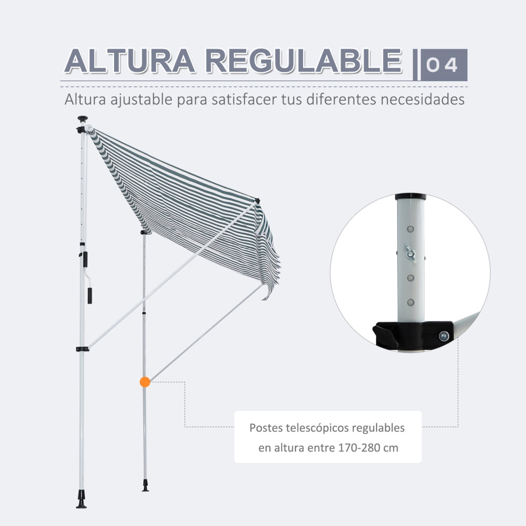 Toldo Retrattile Manuale ¨C zephmum ¨C Verde 300x150x170-280 cm