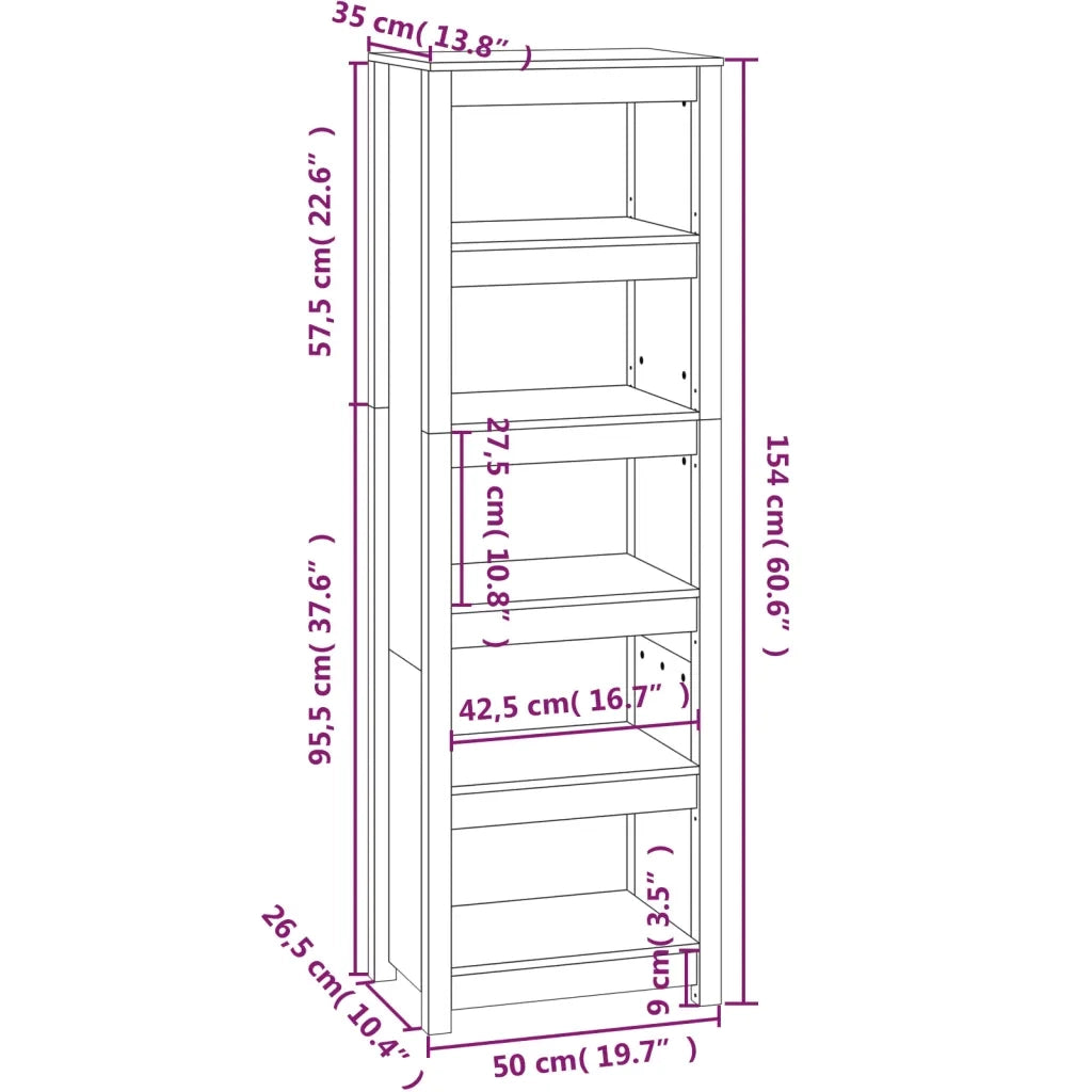 Libreria Nera 50x35x154 cm in Legno Massello di Pino 821718