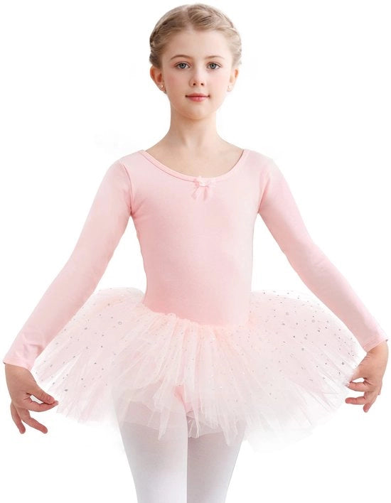 Abbigliamento da balletto con maniche lunghe - Gonna da balletto/Tuta - Borsa da balletto - Cotone - Rosa - Adatto per 2-9 anni (90-140 cm)