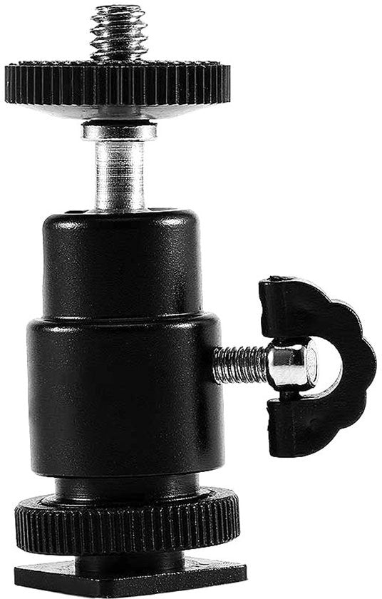 Supporto per Balhoofd 360 Gradi - Adattatore per Flitsschoen - Orecchiatura - Supporto per Mini Tripode - In Alluminio - Massima Carico 2,5 kg - Testa del Tripode