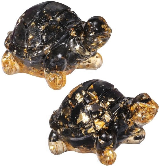 Scheda decorativa 2-in-1 con figura di tartaruga in cristallo, figure decorative in resina, pietre d'acqua per animali, figura di tartaruga Feng Shui, portafortuna per decorazione ufficio-casa, obsidiana