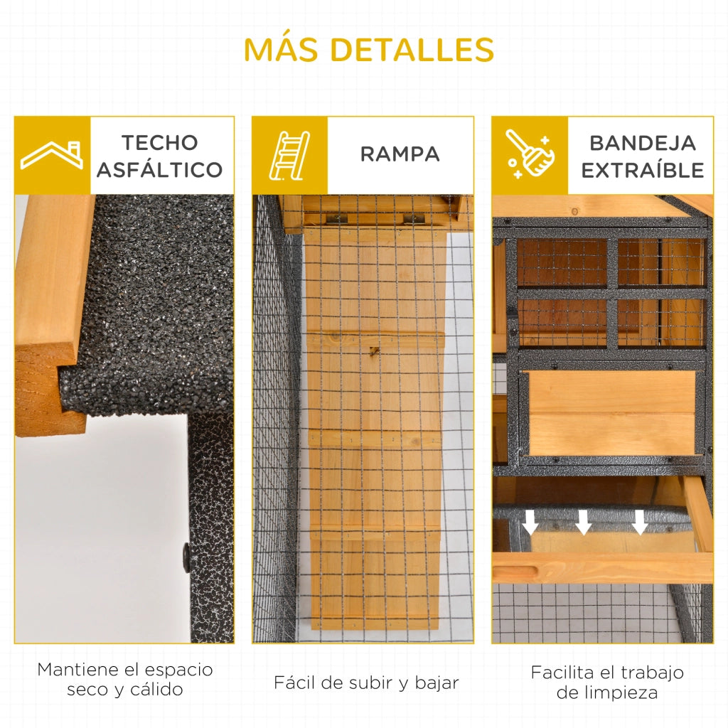 Conejera 2 Livelli per Conigli con Rampa e Bandeja ¨C zephmum ¨C Legno e Grigio 122x63x92 cm