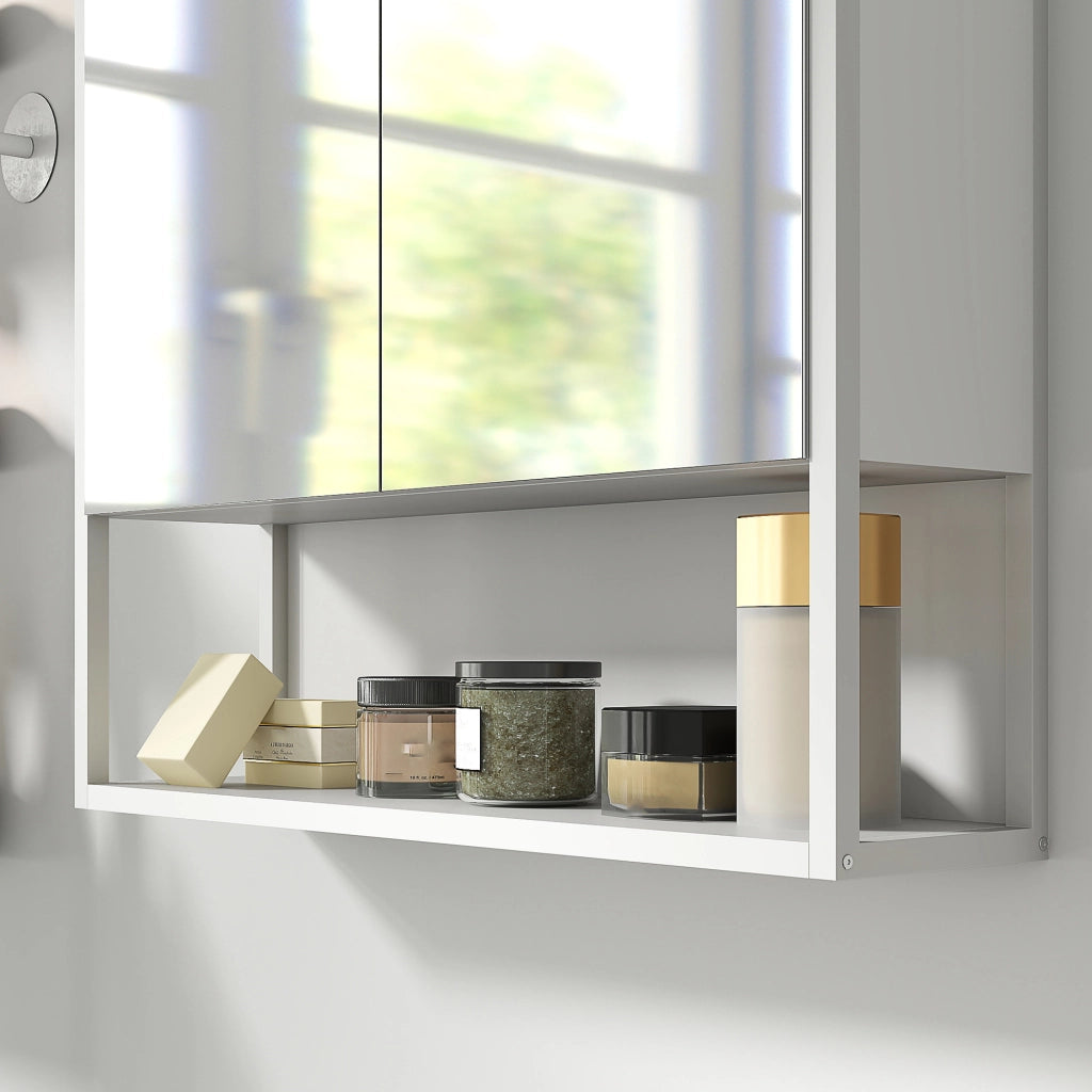 Mobile Bagno a Parete 60x16x60 cm con Specchio Armadietto e Ripiano Aperto in Legno Bianco