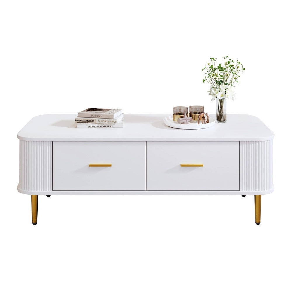 Tavolino da Caff¨¨ con Cassetti ¨C MINIMAL ¨C Gambe Dorate, Design Moderno, Soggiorno