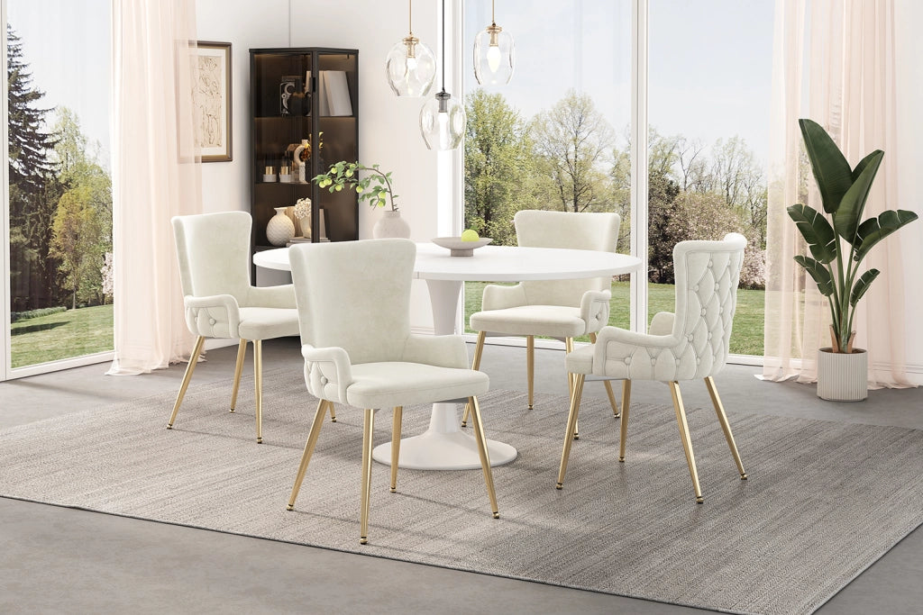SEDIA da pranzo in velluto beige Set da 4 pezzi con gambe in metallo
