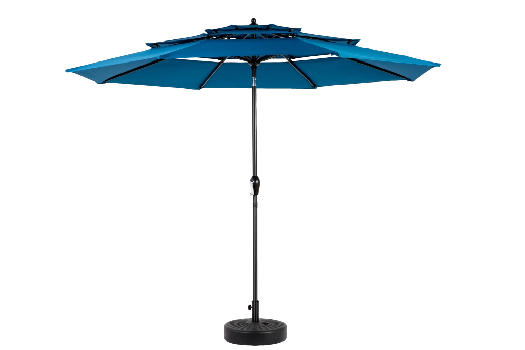 Ombrellone in alluminio a 3 livelli con inclinazione automatica, alto 3 metri (blu scuro) (senza base)