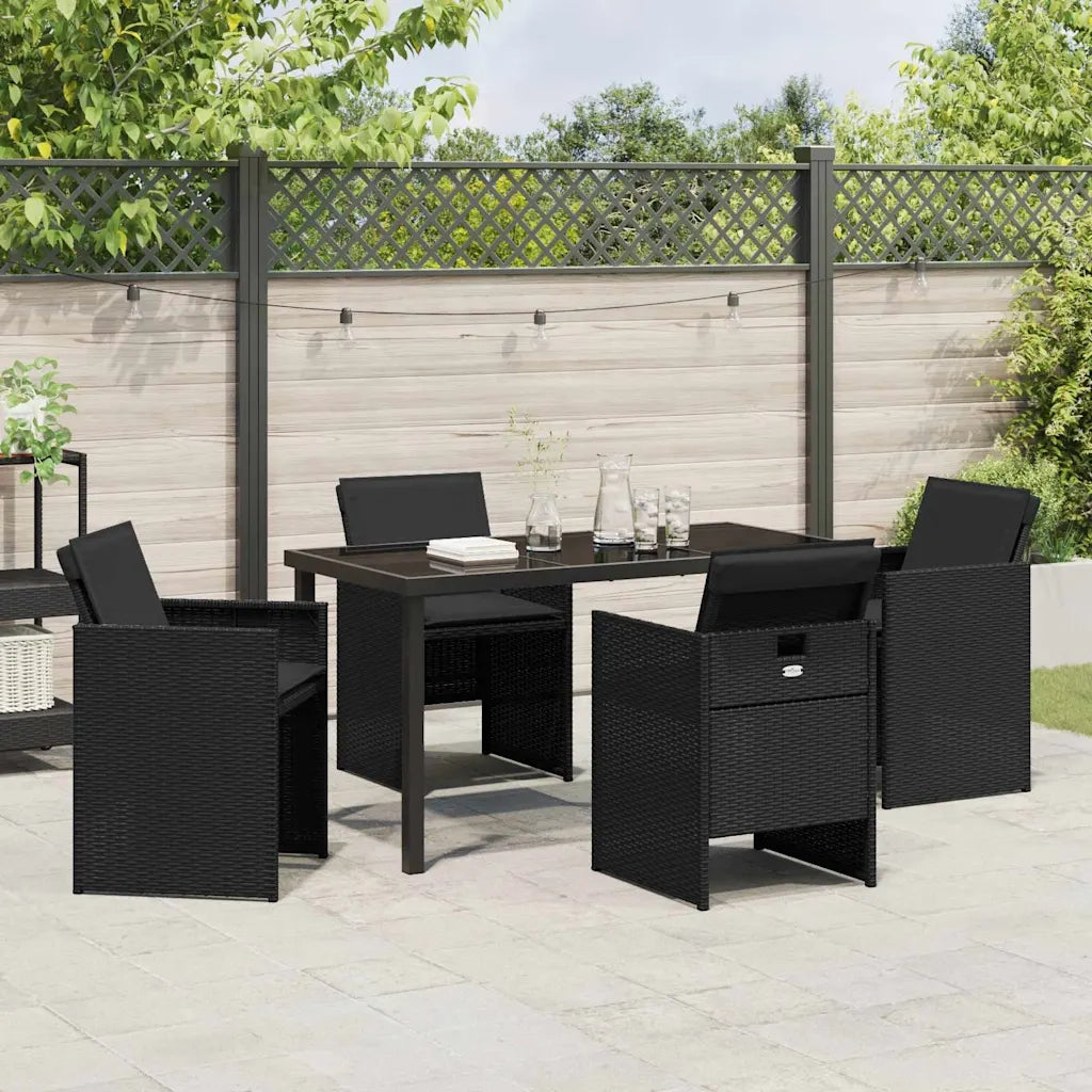 Set da Pranzo per Giardino con cuscino 5 pcs Nero polyrattan