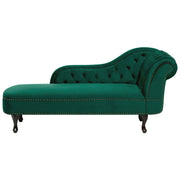Chaise longue di colore Verde versione destra in Velluto abbottonato testa chiodata Stile Chesterfield