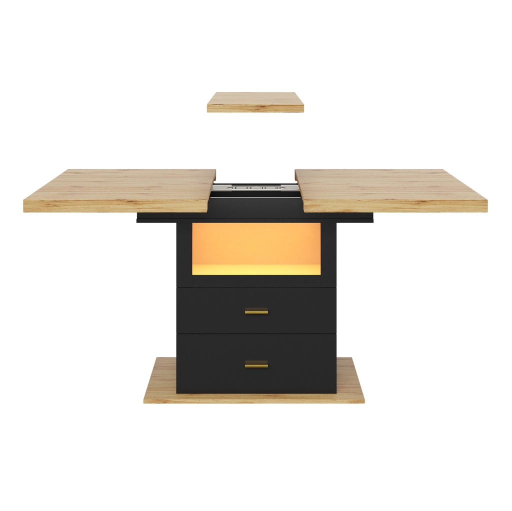 Tavolo da pranzo allungabile 110x80x75 cm con LED in MDF e metallo naturale