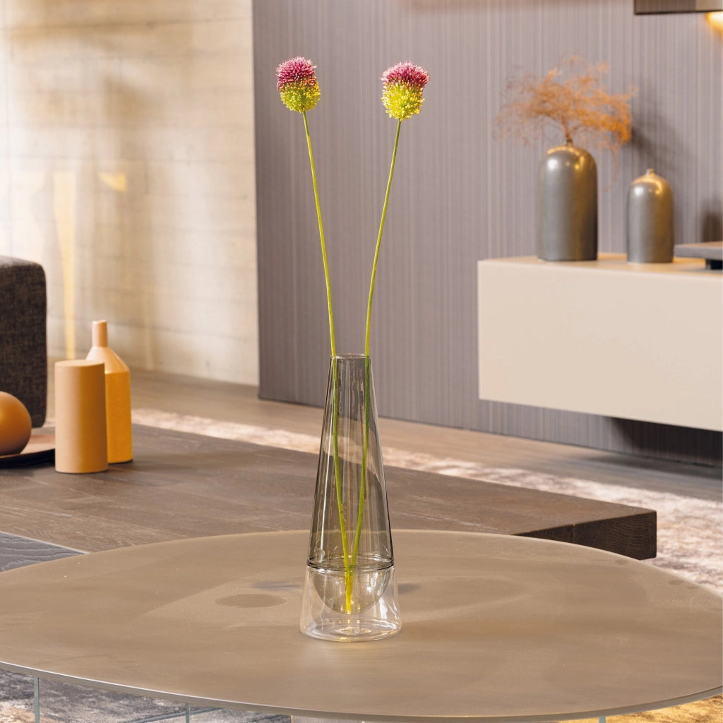 Vaso Conosfera 58 in vetro borosilicato soffiato a mano, design elegante con tecnica incalmo, colore Grigio, complemento d'arredo artistico