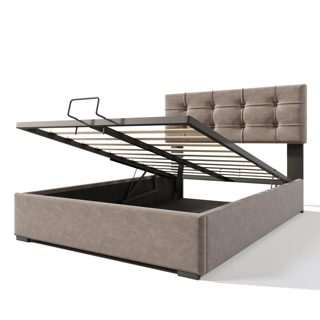 Letto matrimoniale idraulico – 140x200 cm – testiera regolabile con materasso – velluto grigio chiaro