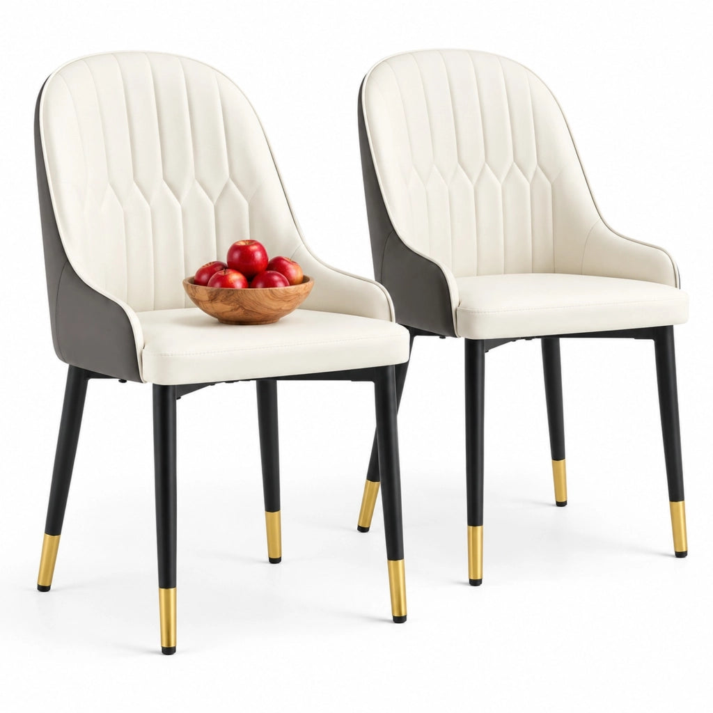 Set di 2 sedie da pranzo in ecopelle PU, grigio e bianco