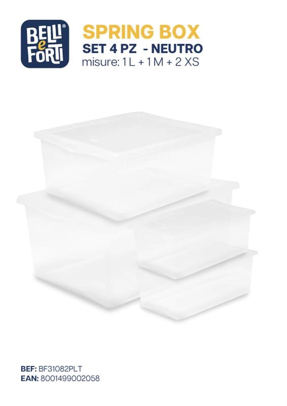 CONTENITORE SPRING BOX NEUTRO SET DA 4 PZ 1L + 1M + 2XS CON COPERCHIO OKX