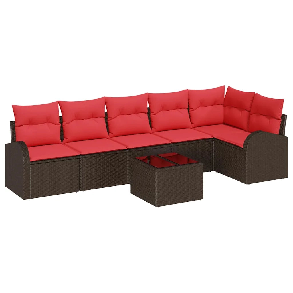 Set Divano da Giardino 7 pcs Marrone e Rosso polyrattan 3354743