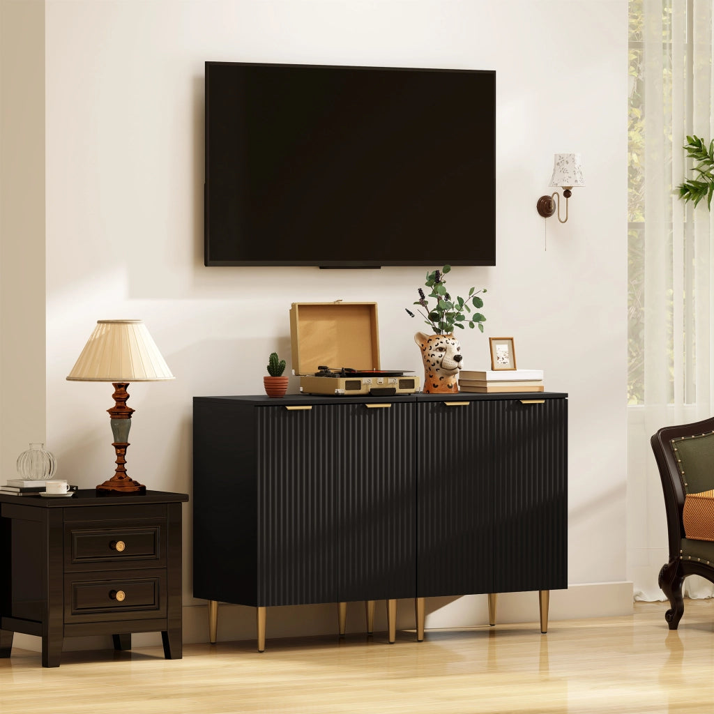 Credenza Moderna 60x40x80 cm con 2 Ante e Ripiano Regolabile con Gambe in Metallo in MDF Nero