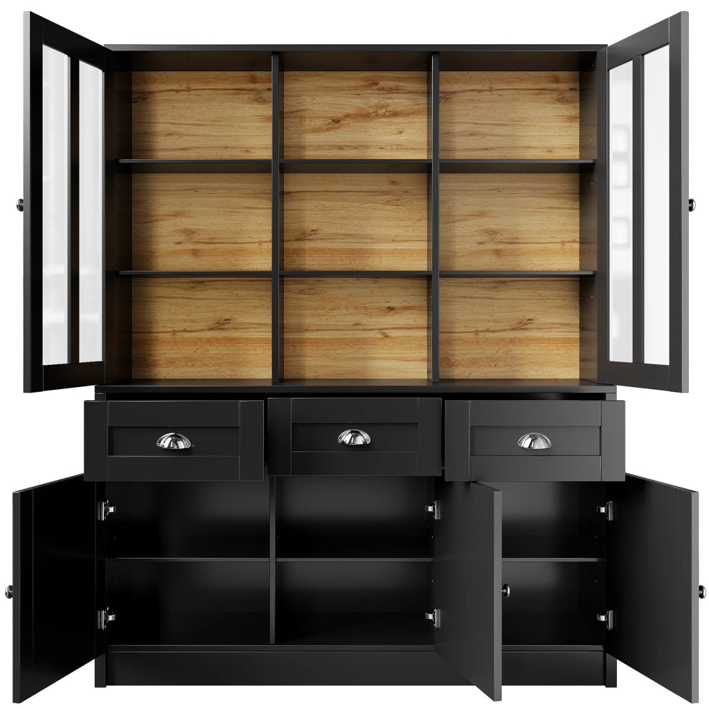 Credenza alta moderna con ante in acrilico, MDF nero, struttura salvaspazio con sistema antiribaltamento