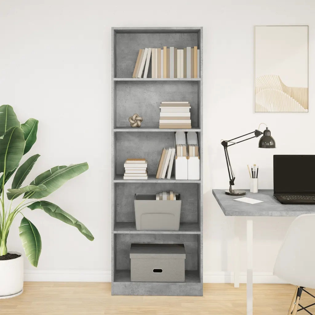 vidaXL Libreria Grigio Cemento 60x24x176 cm in Legno Multistrato
