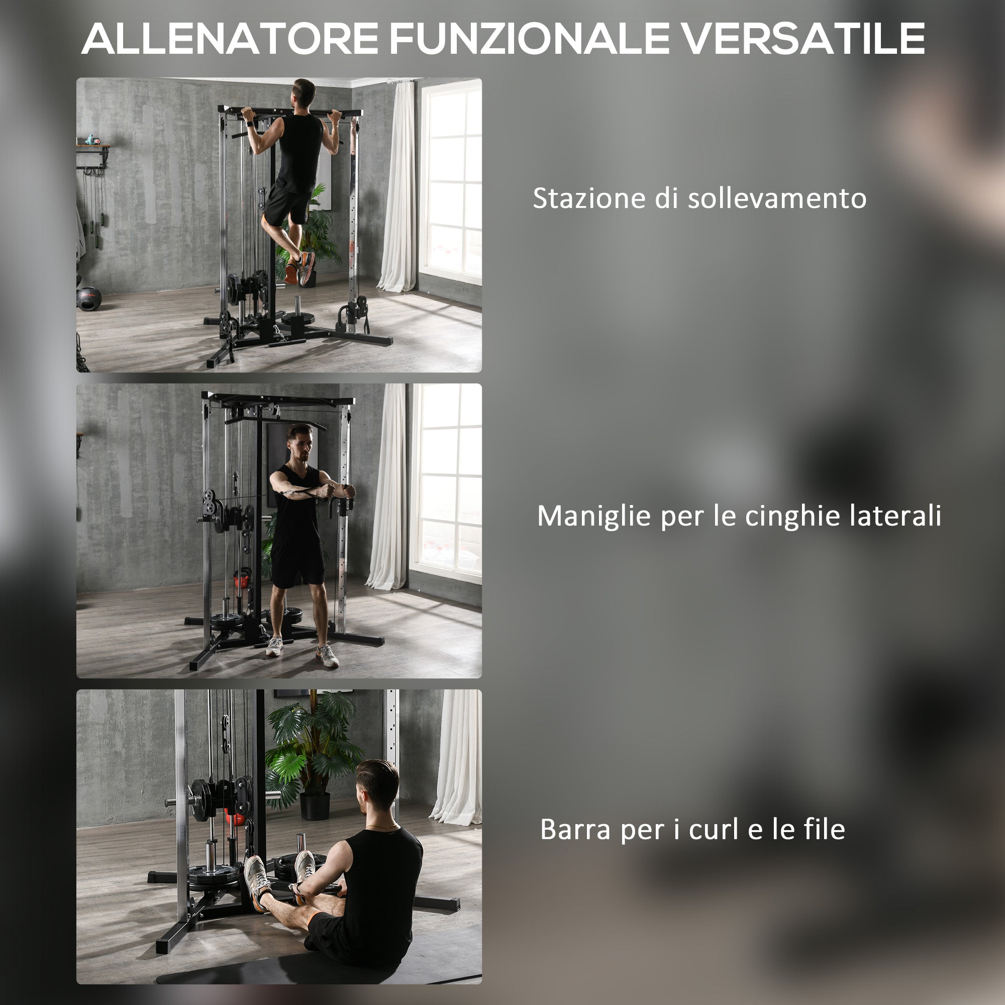 Stazione Fitness per Allenamento Totale 170x139x200 cm Power Tower in Acciaio Nero