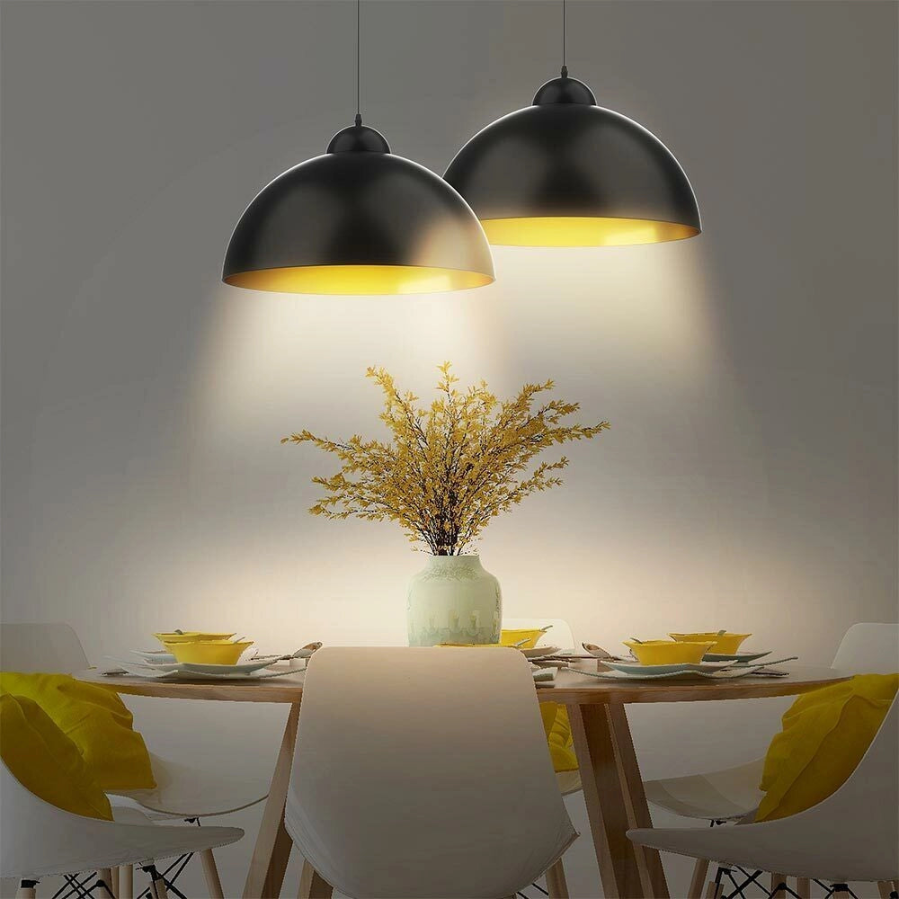 Coppia Lampadari Sospensione Moderno Design Industriale Lampada Metallo Nero Oro