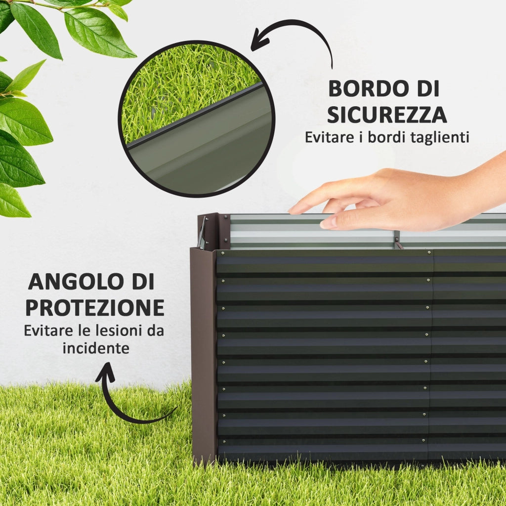 Set 2 Pezzi Aiuola Rettangolare Rialzata senza Fondo 120x60x60 cm in Acciaio Zincato Grigio Scuro