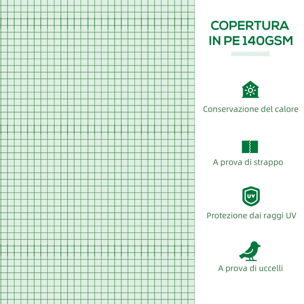 Serra Piccola 300x80x45 cm con 5 Finestrelle e Griglia Centrale in Acciaio PE e PP Verde