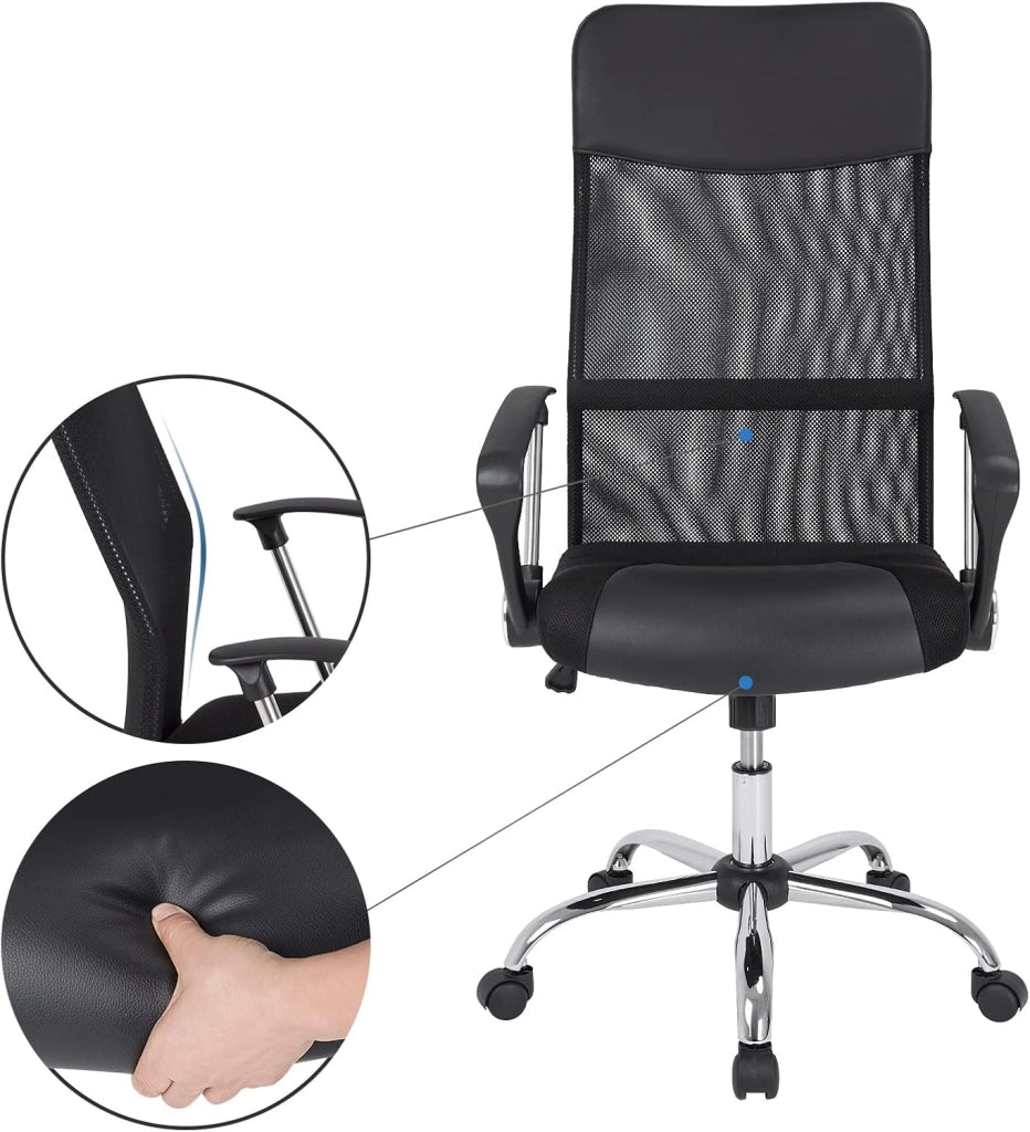 Set da 2 Sedie da Ufficio Ergonomiche in Similpelle Max. 110kg Regolabile da Scrivania Nero