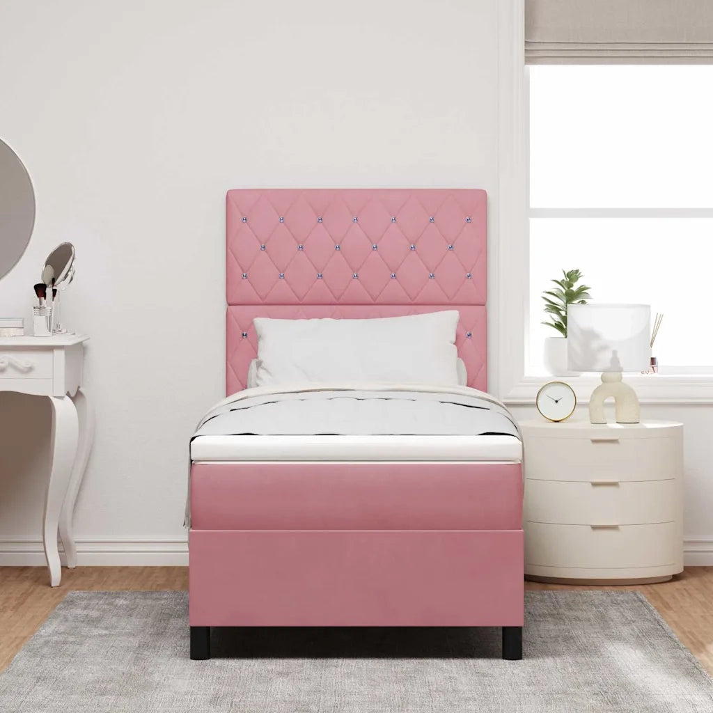 Letto a Sorgente LED con materasso Rosa 90 x 190 cm Tessuto