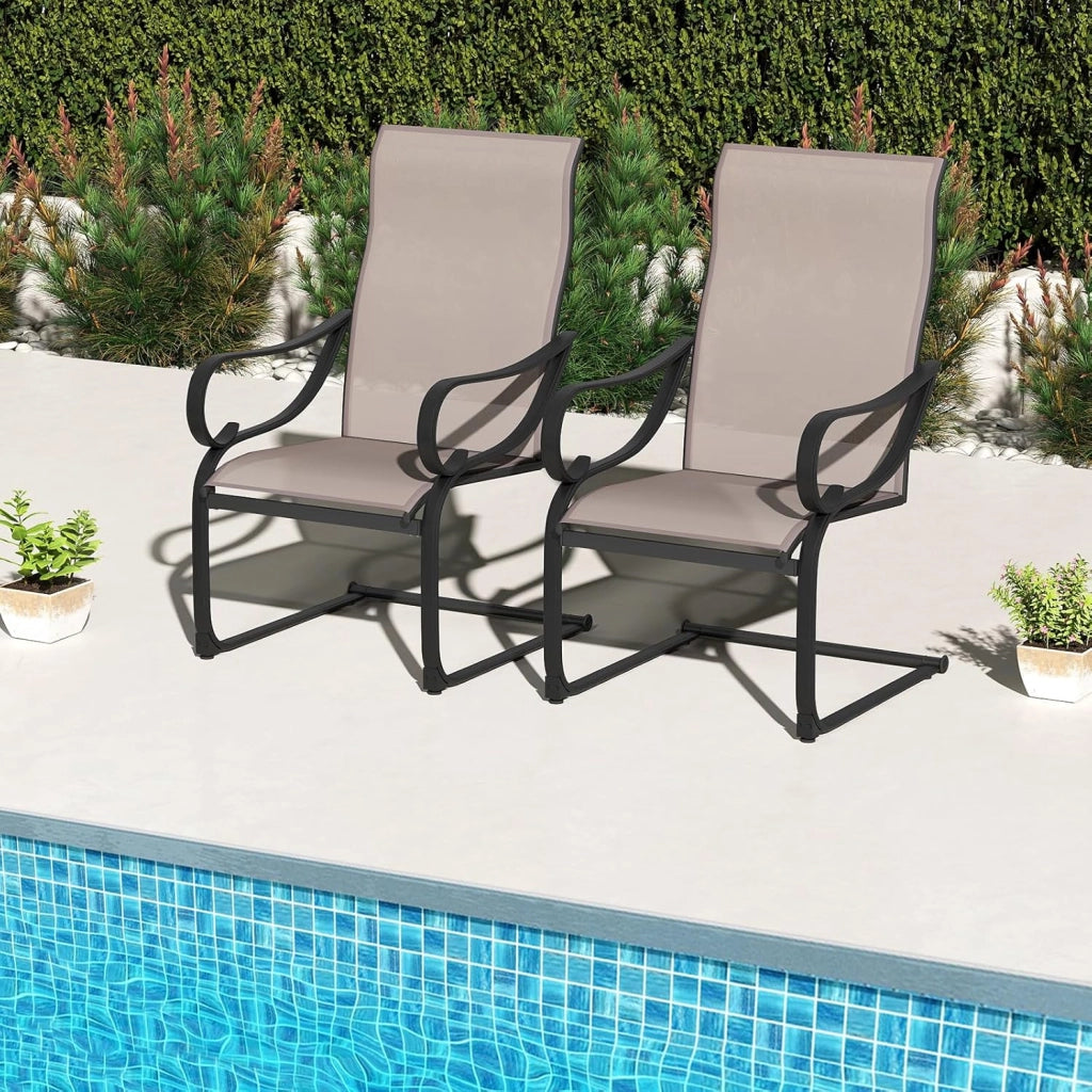 Set di 2 sedie da pranzo con gambe a forma di C, con braccioli e schienale, tessuto traspirante e struttura metallica, sedie da esterno per giarino, terrazza, patio