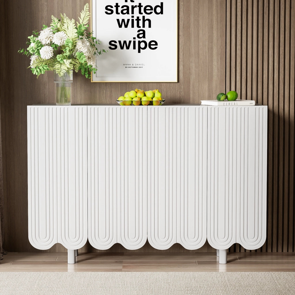 OKWISH Credenza Contenitore con 4 Ante e Ripiani Interni, Cerniere Ammortizzate, per Soggiorno, MDF, 120 x 37.5 x 80.8 cm, Bianca