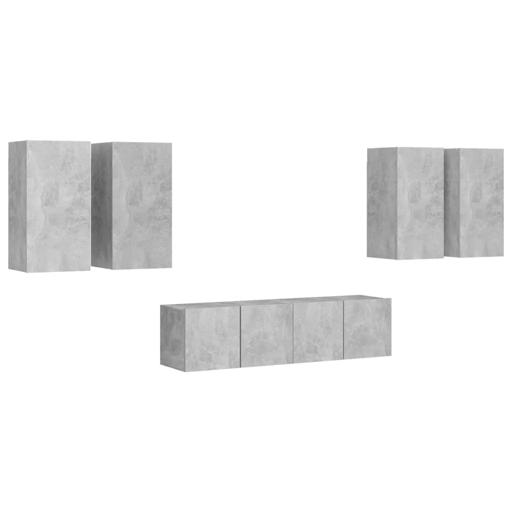 Set di mobili da 6 pezzi tra cui armadio credenza mobile TV televisore per soggiorno camera da letto salotto legno ingegnerizzato grigio 02_0024316