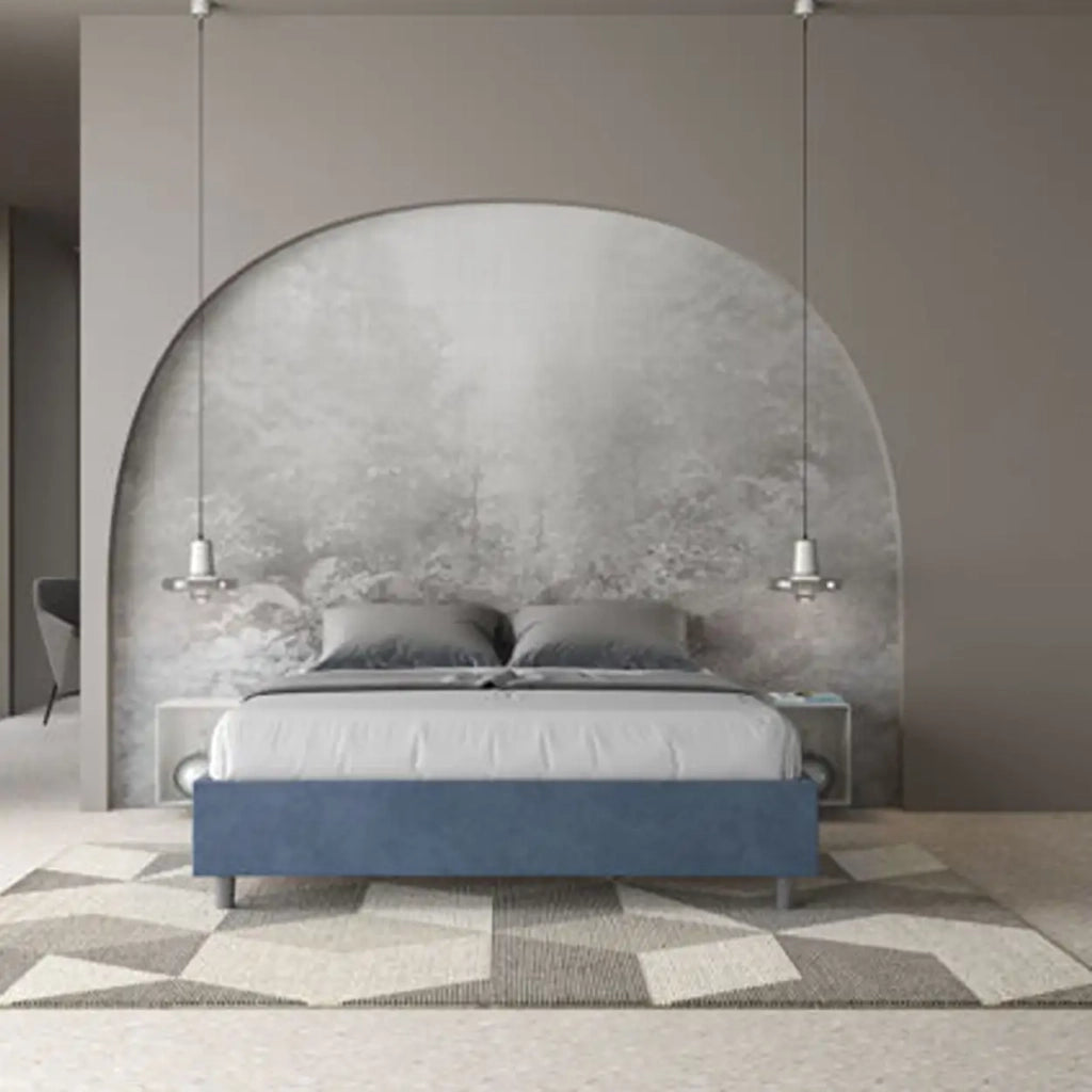 Letto matrimoniale contenitore imbottito 160x190 microfibra blu Azelia