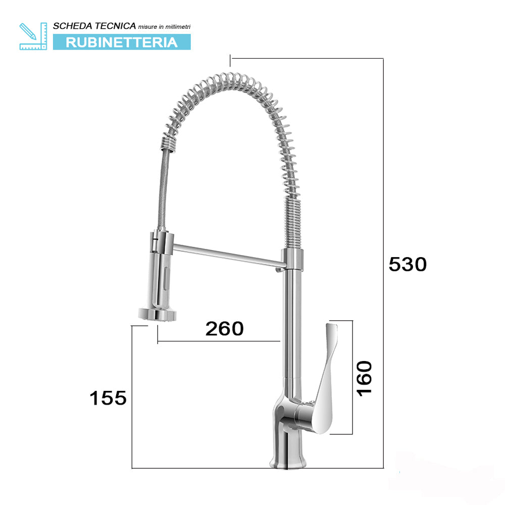 MISCELATORE RUBINETTO LAVELLO CUCINA IN OTTONE CROMATO CANNA CON MOLLA "KITCHEN" FERIDRAS 401057