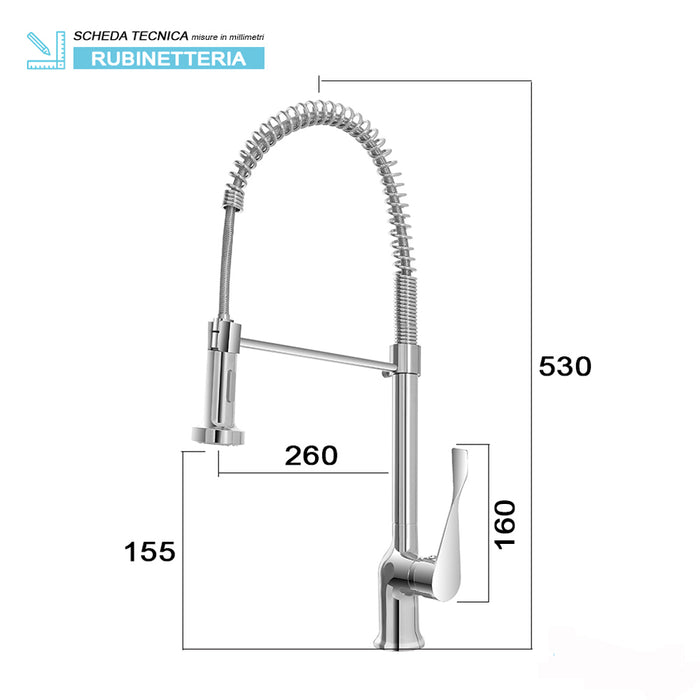 MISCELATORE RUBINETTO LAVELLO CUCINA IN OTTONE CROMATO CANNA CON MOLLA "KITCHEN" FERIDRAS 401057