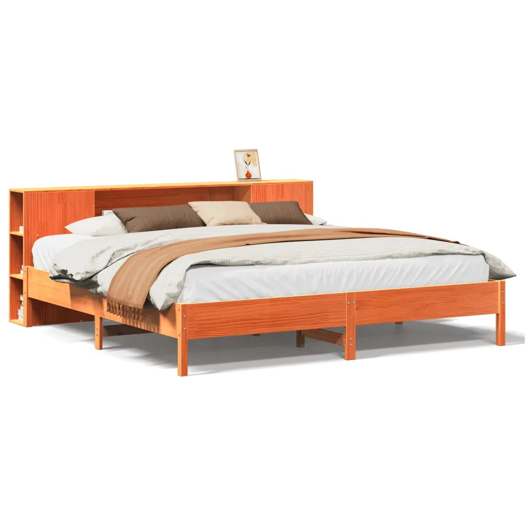 Letto matrimoniale | Letto per adulti | Letto Libreria senza Materasso Marrone Cera 200x200 cm in Pino