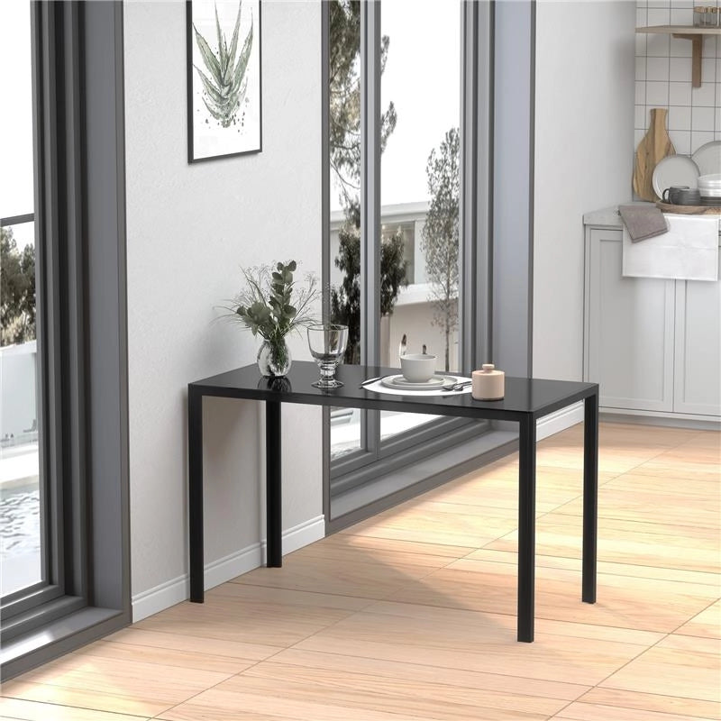 TAVOLO DA CUCINA PER 4 PERSONE IN METALLO E VETRO TEMPERATO, 120X60X75 CM, NERO