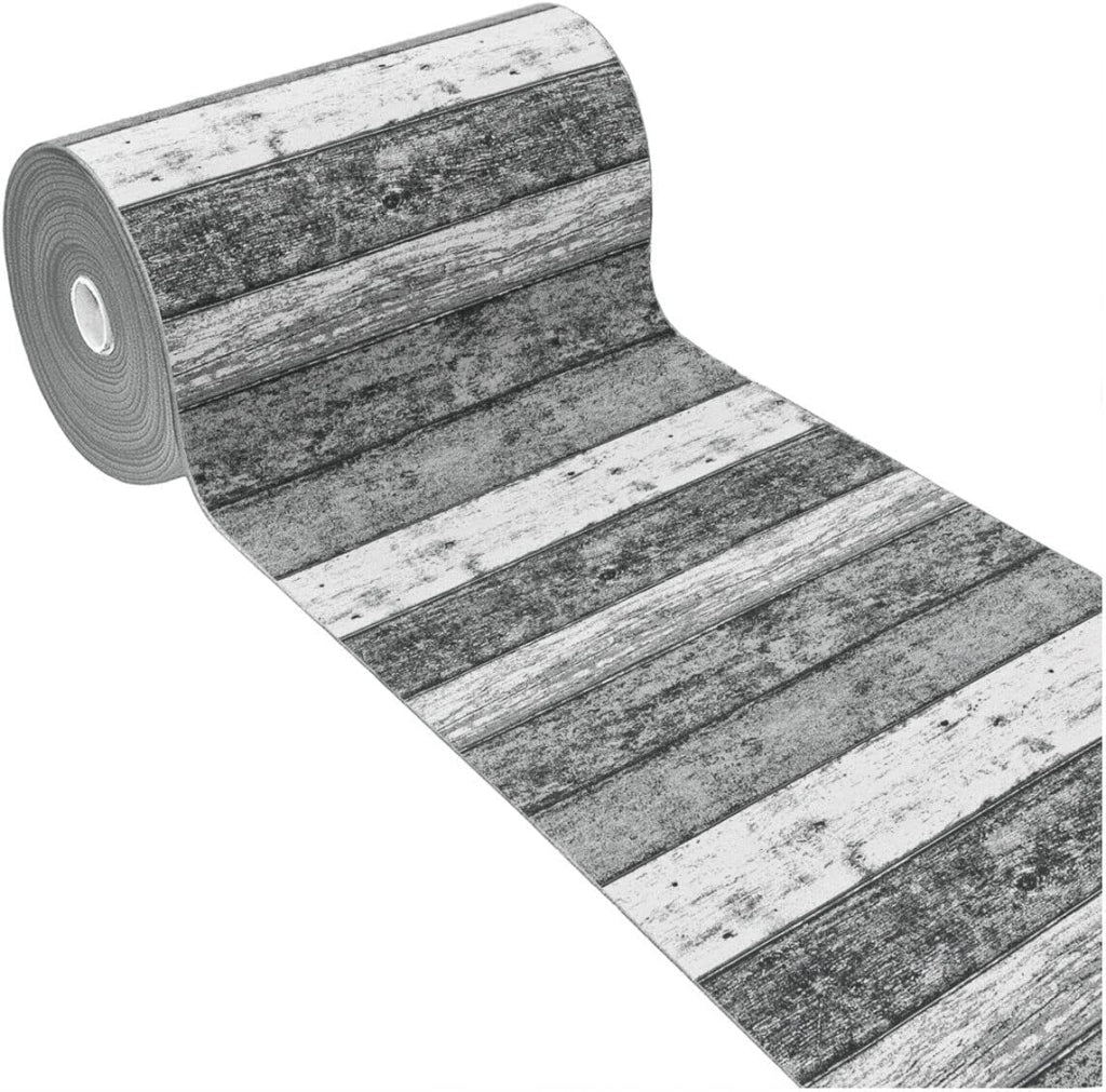 Tappeto Cucina 52x140 cm Bordato Tessitura Piatta Bagno Camera Corridoio Stile Legno Parquet Grigio