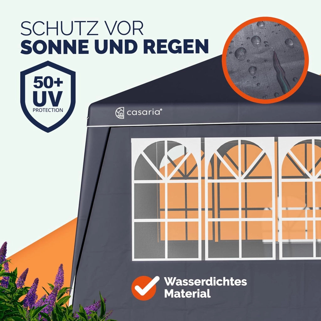 Gazebo pop-up, 3 x 3 m, con 4 parti laterali, colori assortiti, protezione UV 50+, con custodia, impermeabile, pieghevole, gazebo pieghevole, festival, capri, antracite