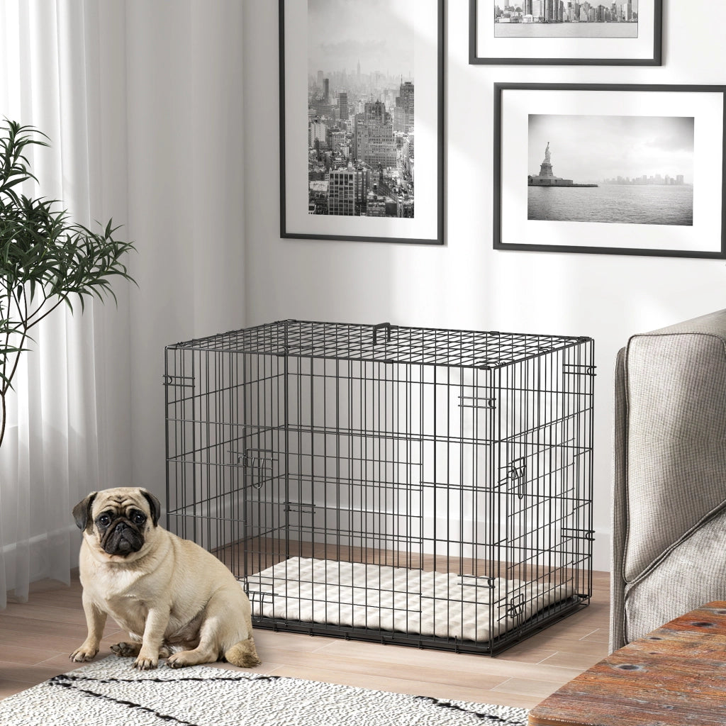 Cage per cani pieghevole con 2 porte e vassoio rimovibile ¨C zephmum ¨C nero 75x48.5x53cm