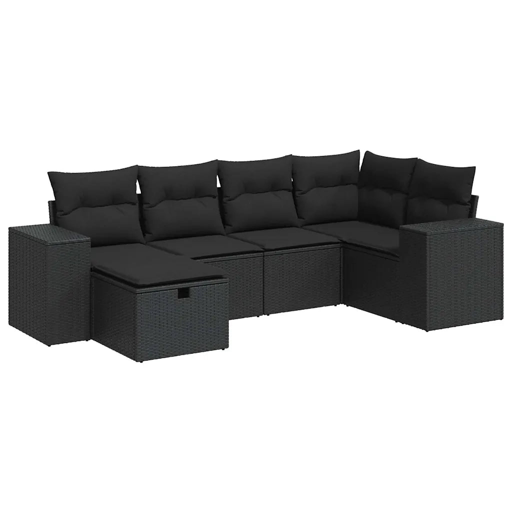 Set Divano da Giardino 6 pz con Cuscini Nero in Polyrattan 3325681