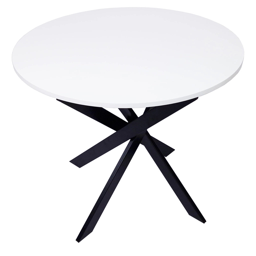 Tavolo da pranzo rotondo ZEN, 90x90x77cm, per 4 persone, Colore bianco opaco, Gambe in metallo laccato nero opaco RF1934