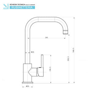 MISCELATORE RUBINETTO LAVELLO CUCINA IN ACCIAIO NERO OPACO CANNA SVEDESE SERIE KITCHEN FERIDRAS