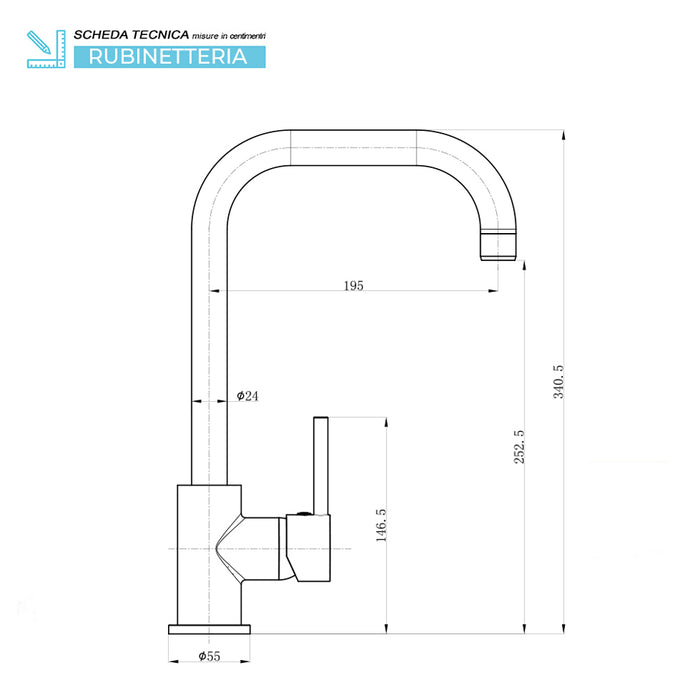 MISCELATORE RUBINETTO LAVELLO CUCINA IN ACCIAIO NERO OPACO CANNA SVEDESE SERIE KITCHEN FERIDRAS
