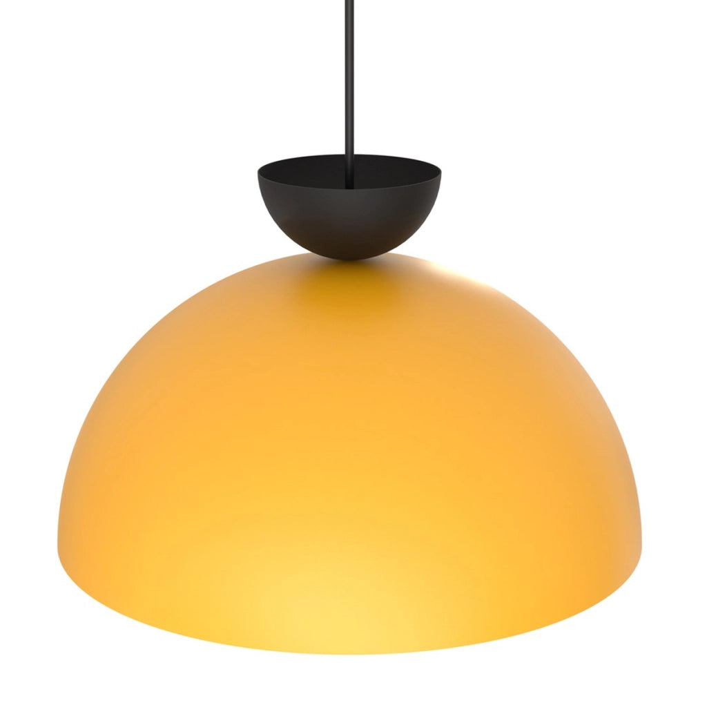 Lampada a sospensione LUNARO in acciaio arancione e dettagli neri