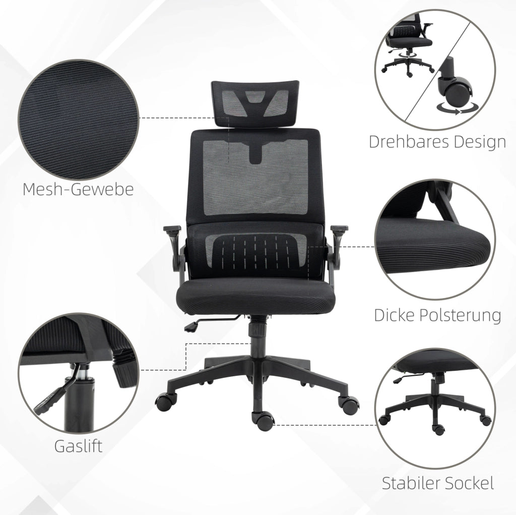 Sedia da ufficio ergonomica nera con poggiatesta