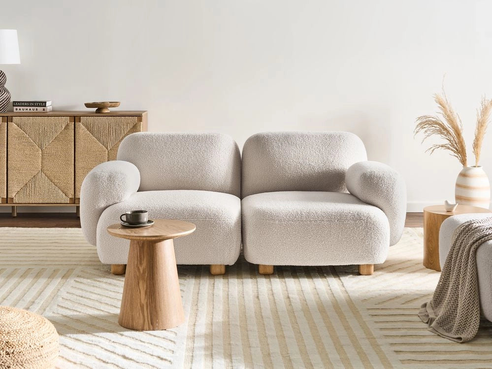 Divano componibile a 2 posti in tessuto due moduli angolari gambe in legno bianco sporco stile moderno