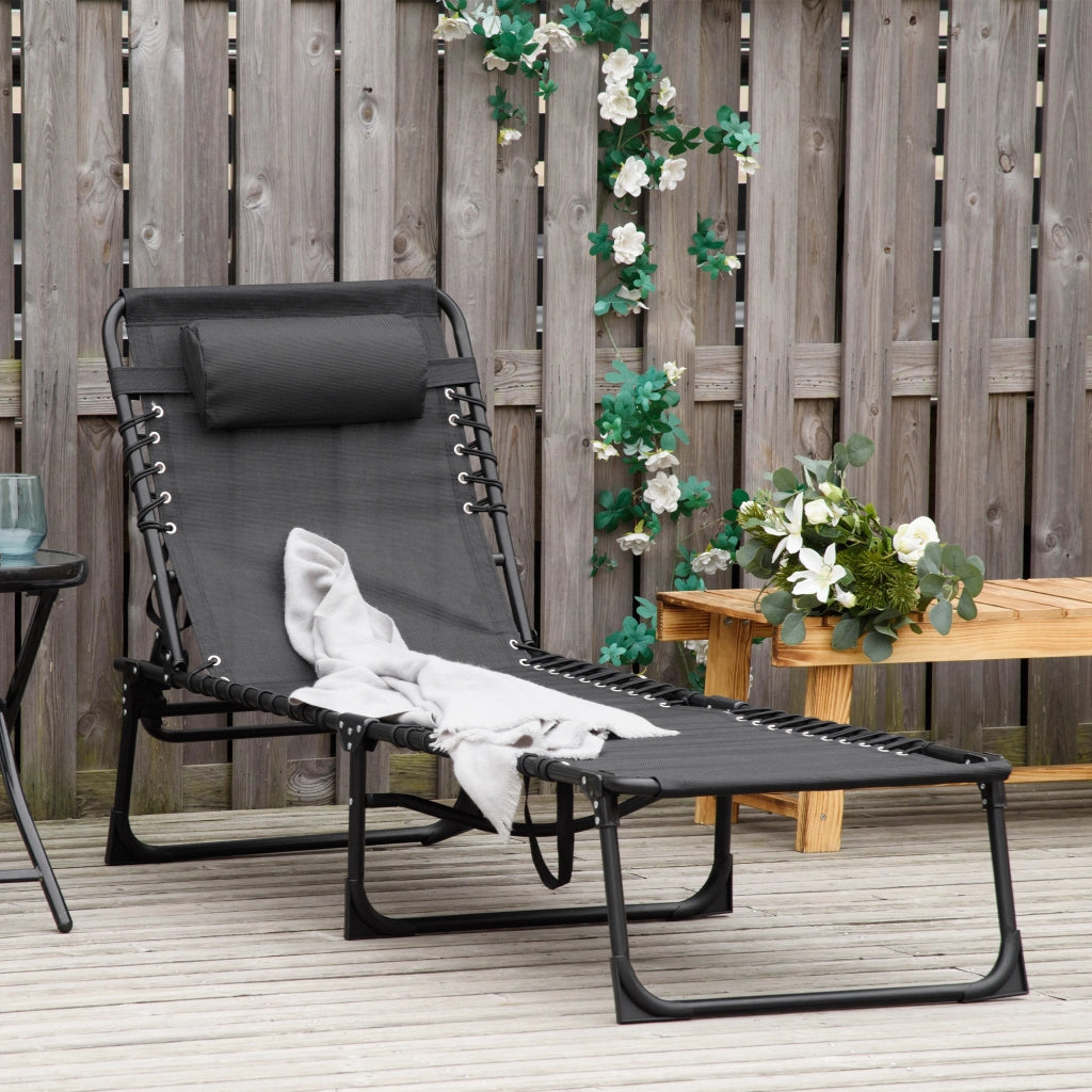 EasyComfort Lettino Prendisole in Acciaio e Tessuto Traspirante con Schienale Reclinabile, 189x58x30 cm, Nero