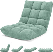 Sedia da Pavimento, Poltrona Imbottita Regolabile in 14 Posizioni 90°-180°, Cuscino da Terra Pighevole Imbottito, Sedia Reclinabile per Relax, Yoga, Lettura (Verde)