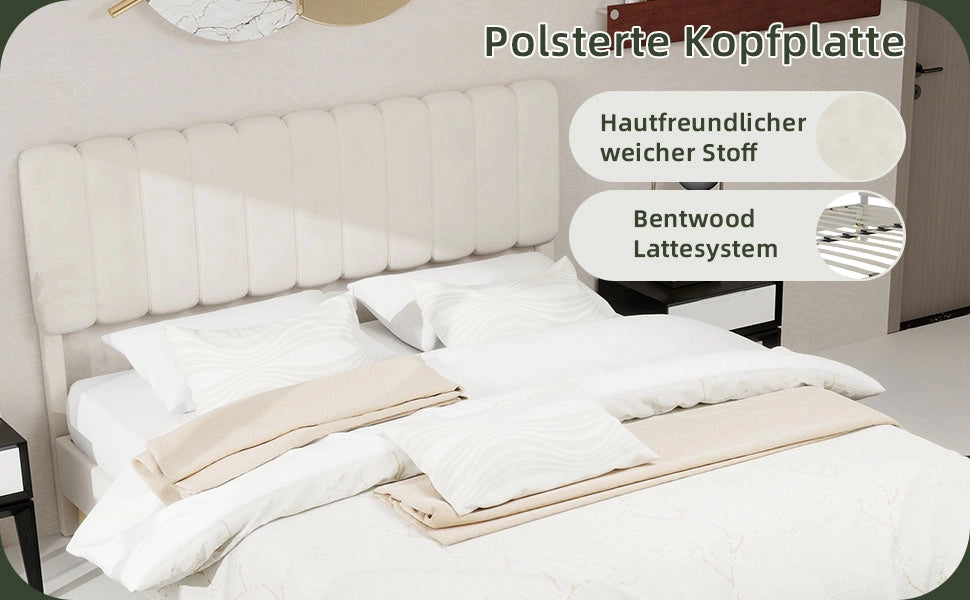Letto imbottito con testiera ¨C Minimal ¨C Beige 160x200 cm tessuto